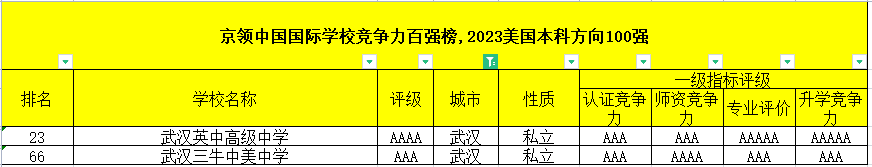 2023年武漢國際高中排名（京領美國留學方向）